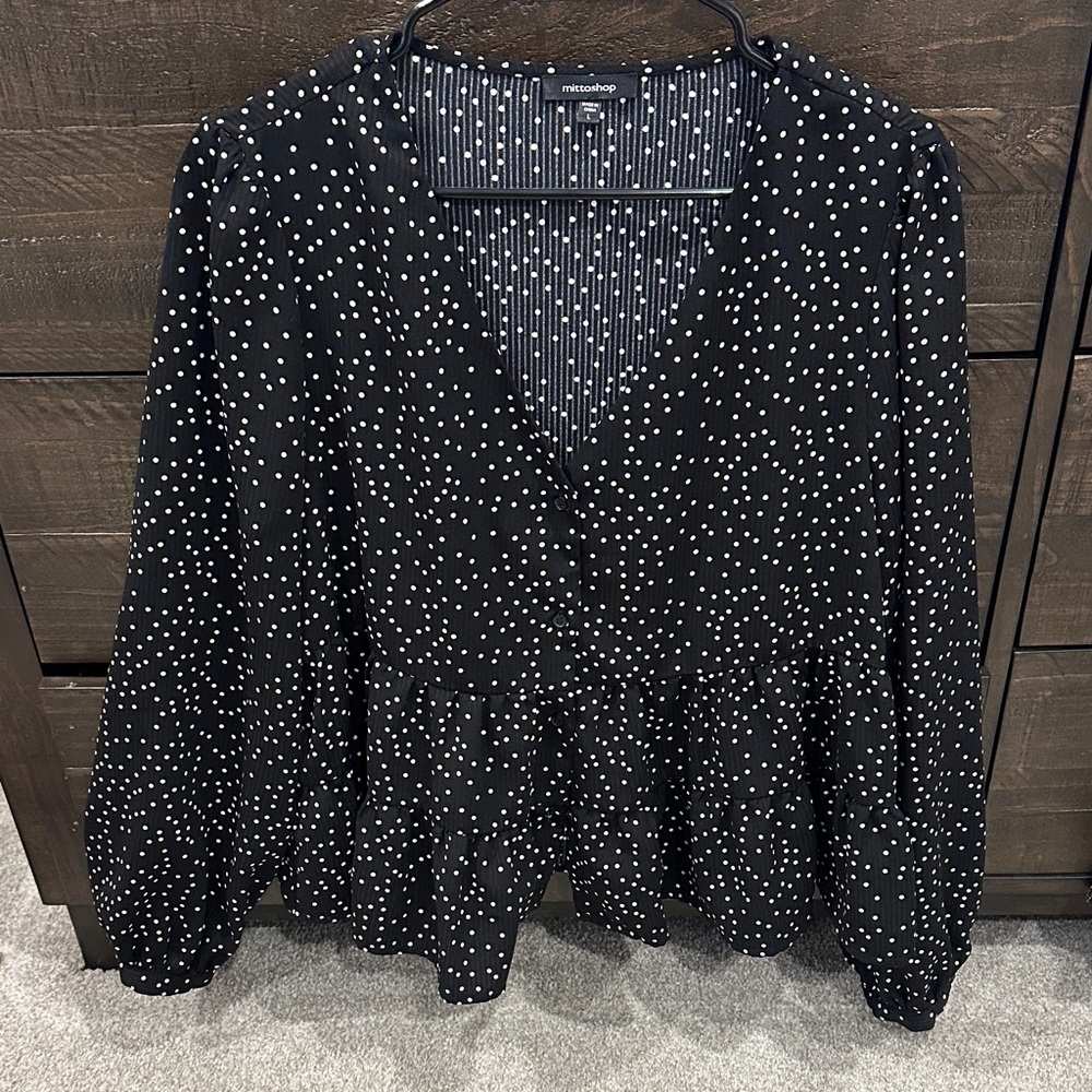 H&M Black Blouse with White Dots
